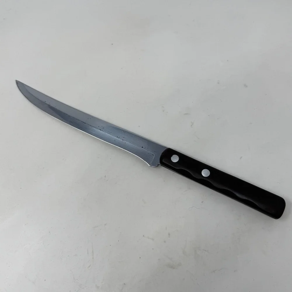 Vintage Ka-Bar Carbon Chrome Slicing Knife 8 Inch Blade Brown Handle